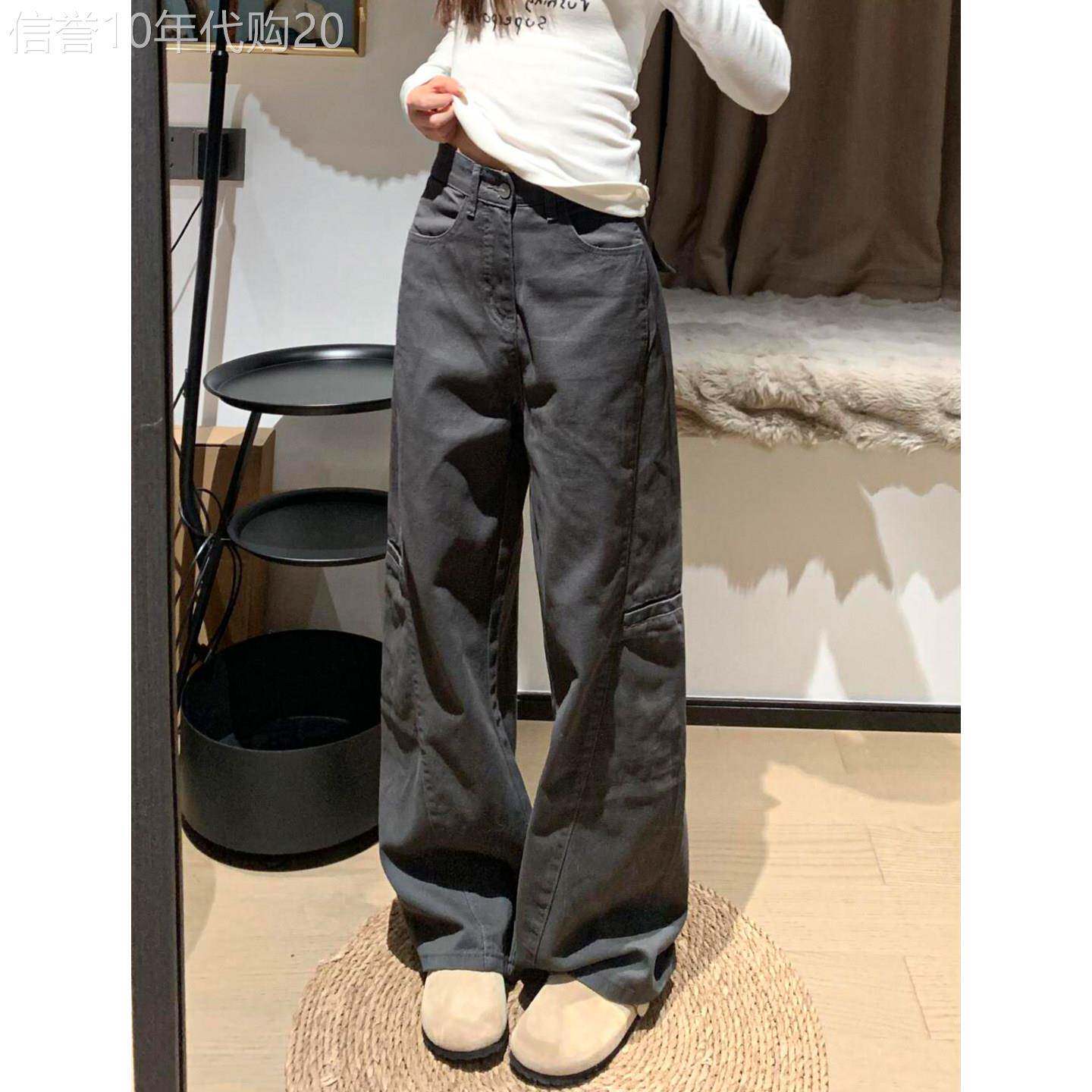 灰色工装阔腿裤女春秋季2026新款大码胖mm复古高腰修身美式休闲裤
