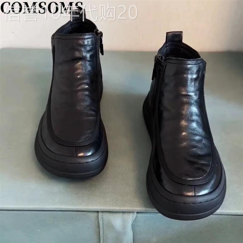 香港潮牌秋季牛皮休闲板鞋新款高帮男士黑色透气韩版休闲男皮鞋