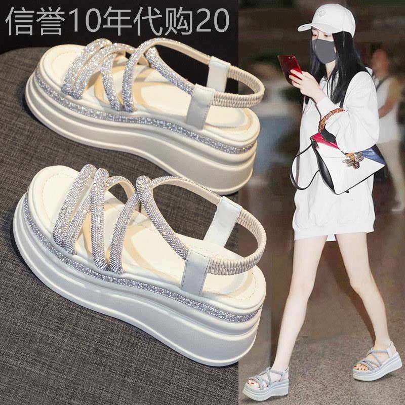 A【7.5厘米】超透气+轻便不累脚~夏季小个子水钻时尚罗马凉鞋女