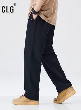 香港CLG潮牌秋冬卫裤男新款黑色运动休闲裤直筒加绒宽松百搭长裤