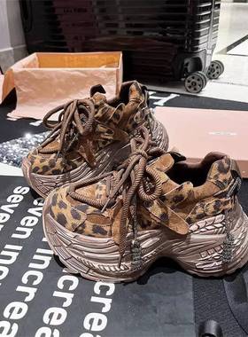 香港MK&DK.SW欧洲站豹纹厚底老爹鞋2025秋冬新款潮水洗擦色运动鞋