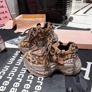 香港MK&DK.SW欧洲站豹纹厚底老爹鞋2025秋冬新款潮水洗擦色运动鞋