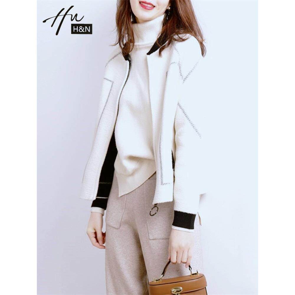 春装女白色棒球服女小个子气质百搭毛呢拉炼夹克加厚小香风外套女