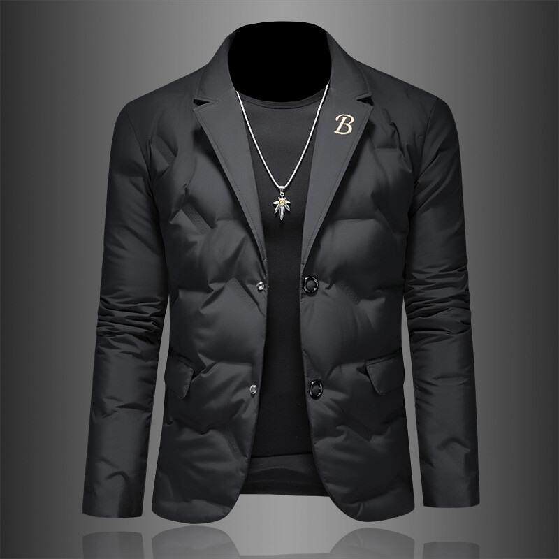 冬季高端西装领轻薄羽绒服男士潮流修身印花外套休闲商务保暖上衣
