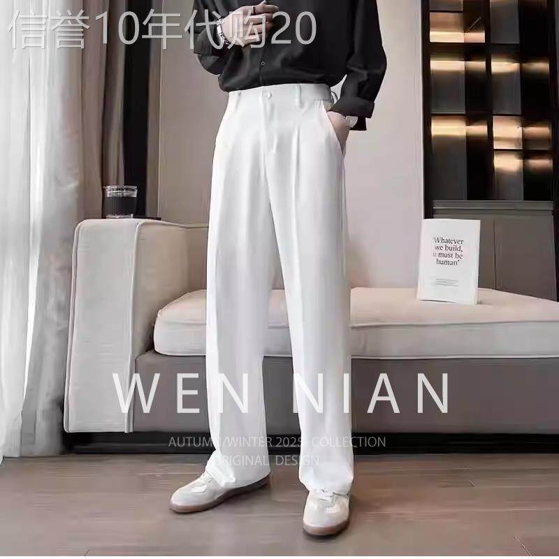 韩国WEN NIAN潮牌宽松直筒西裤男士2026春秋季新款阔腿裤拖地长裤