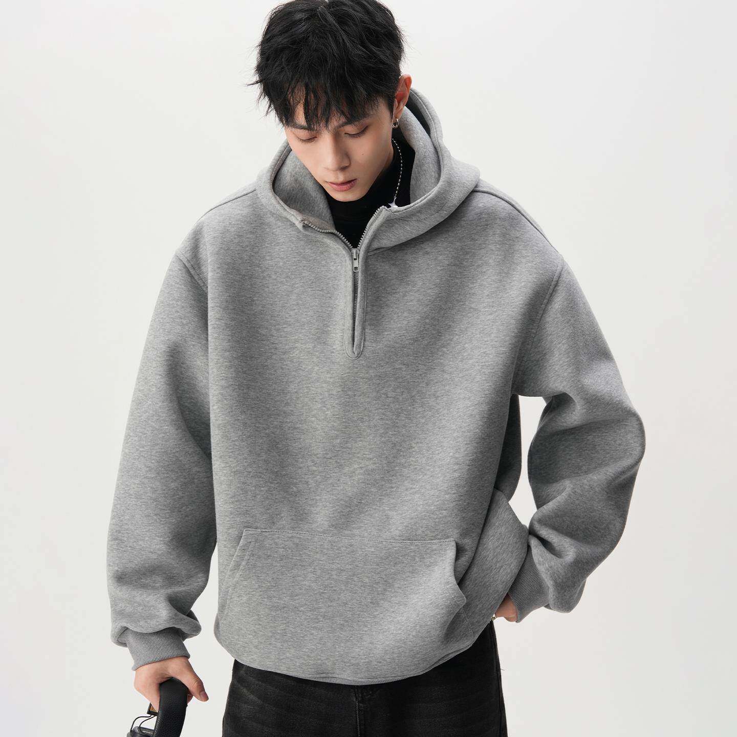 美式440G重磅半拉链连帽卫衣男女加绒加厚外套情侣打底衫休闲上衣