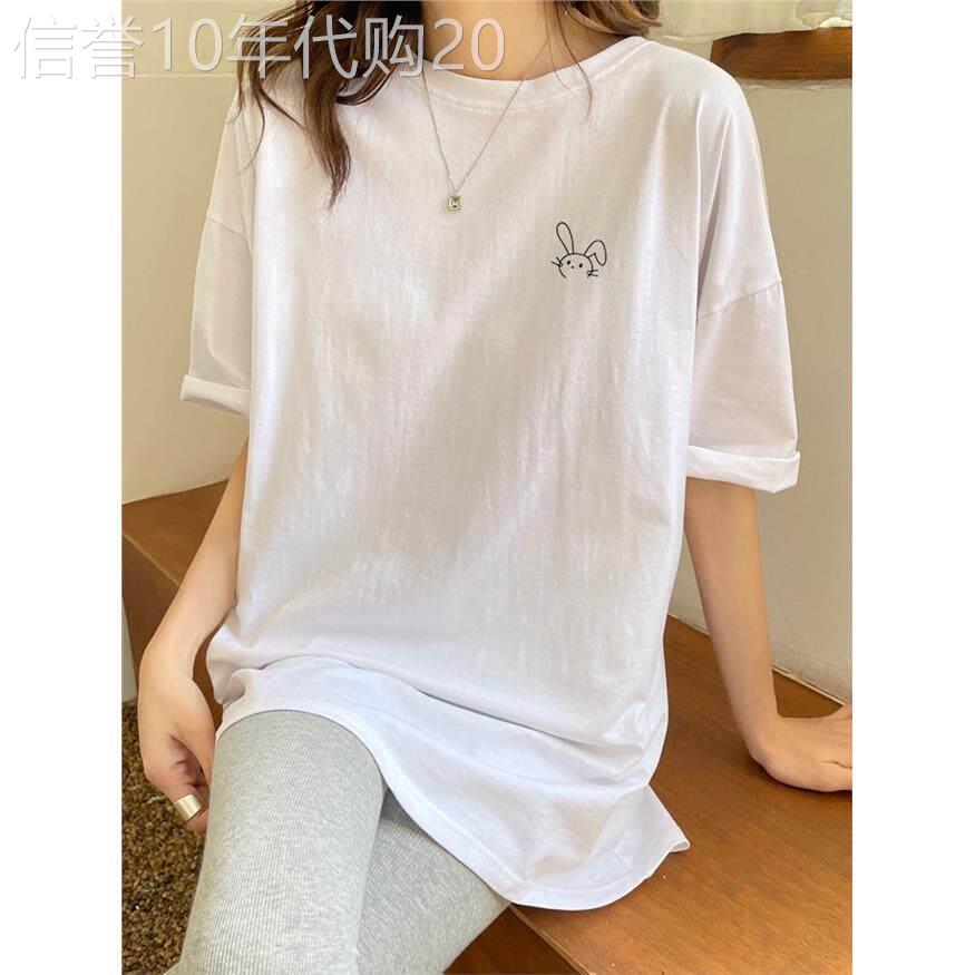 白色中长款宽松显瘦新款短袖t恤女夏季薄洋气时尚气质遮屁股上衣