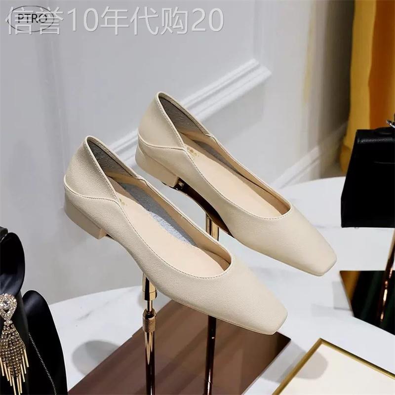 真皮粗跟方头鞋女2026新款软皮软底复古懒人鞋不累脚通勤工作鞋