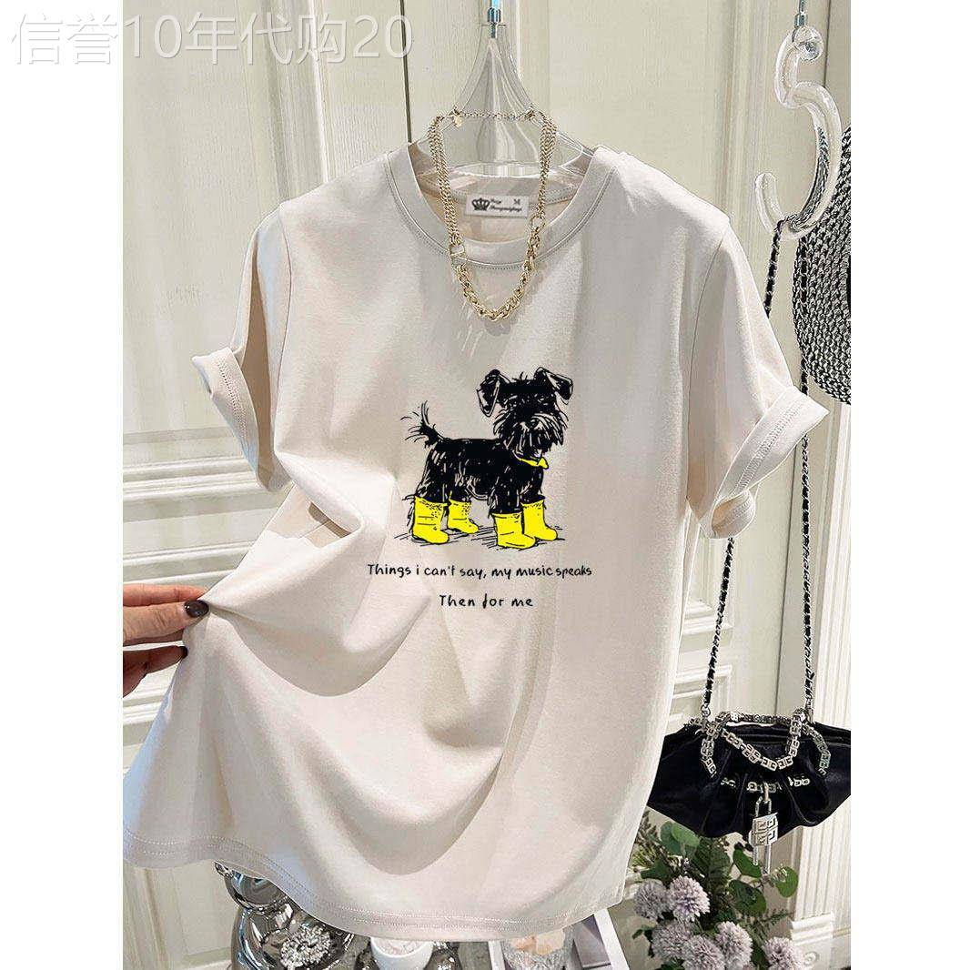 圆领短袖T恤女夏季新款韩版卡通印花宽松显瘦休闲中长版潮ins上衣