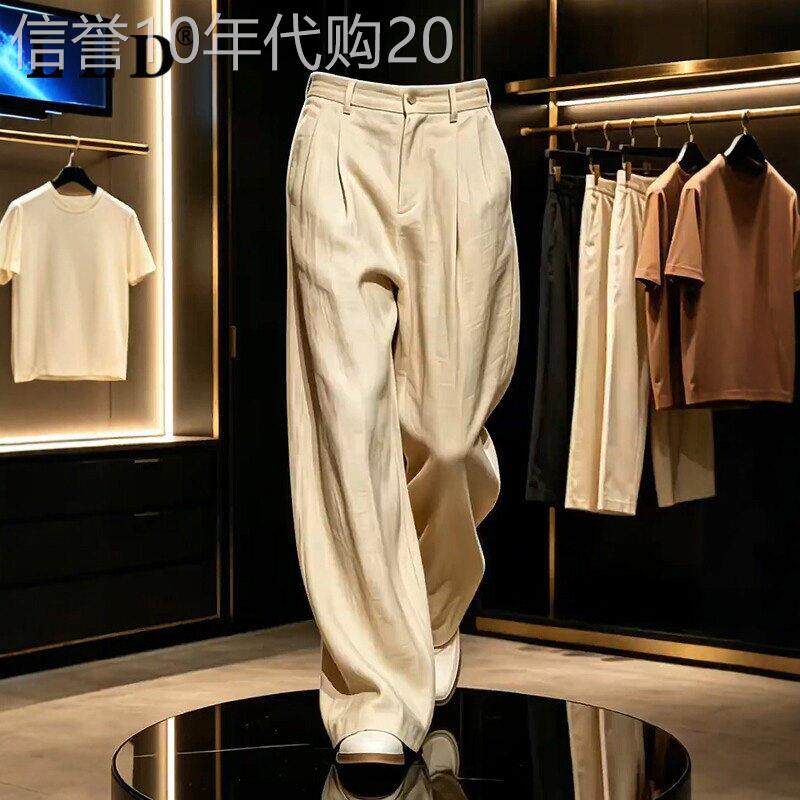高端老钱风冰丝休闲裤男士夏季2026新款薄款阔腿西装裤男款长裤子