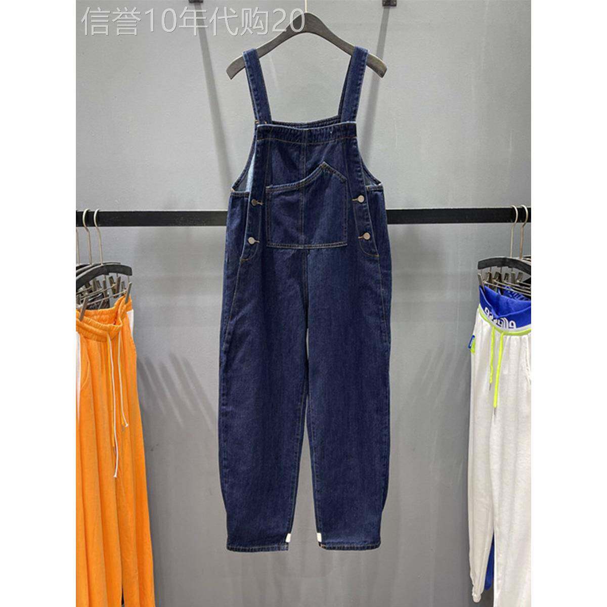深蓝色减龄牛仔背带裤女新款宽松显瘦时尚休闲洋气直筒连体哈伦裤