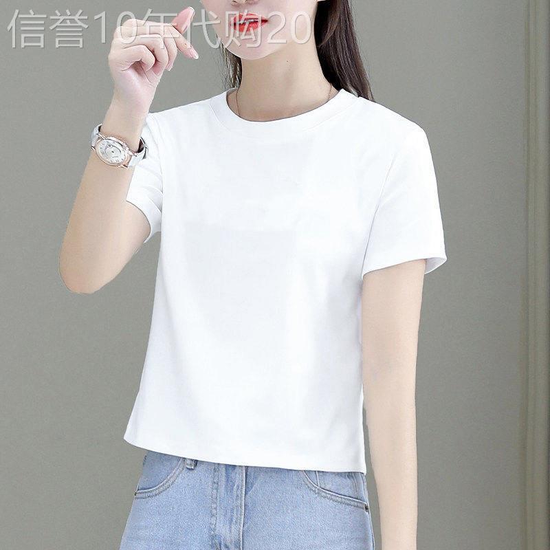纯色短款短袖t恤女夏季新款白色T恤纯棉宽松圆领百搭小个子上衣