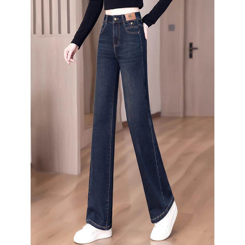 2025春秋新款阔腿牛仔裤女高腰宽松显瘦垂感小个子爆款窄版直筒裤