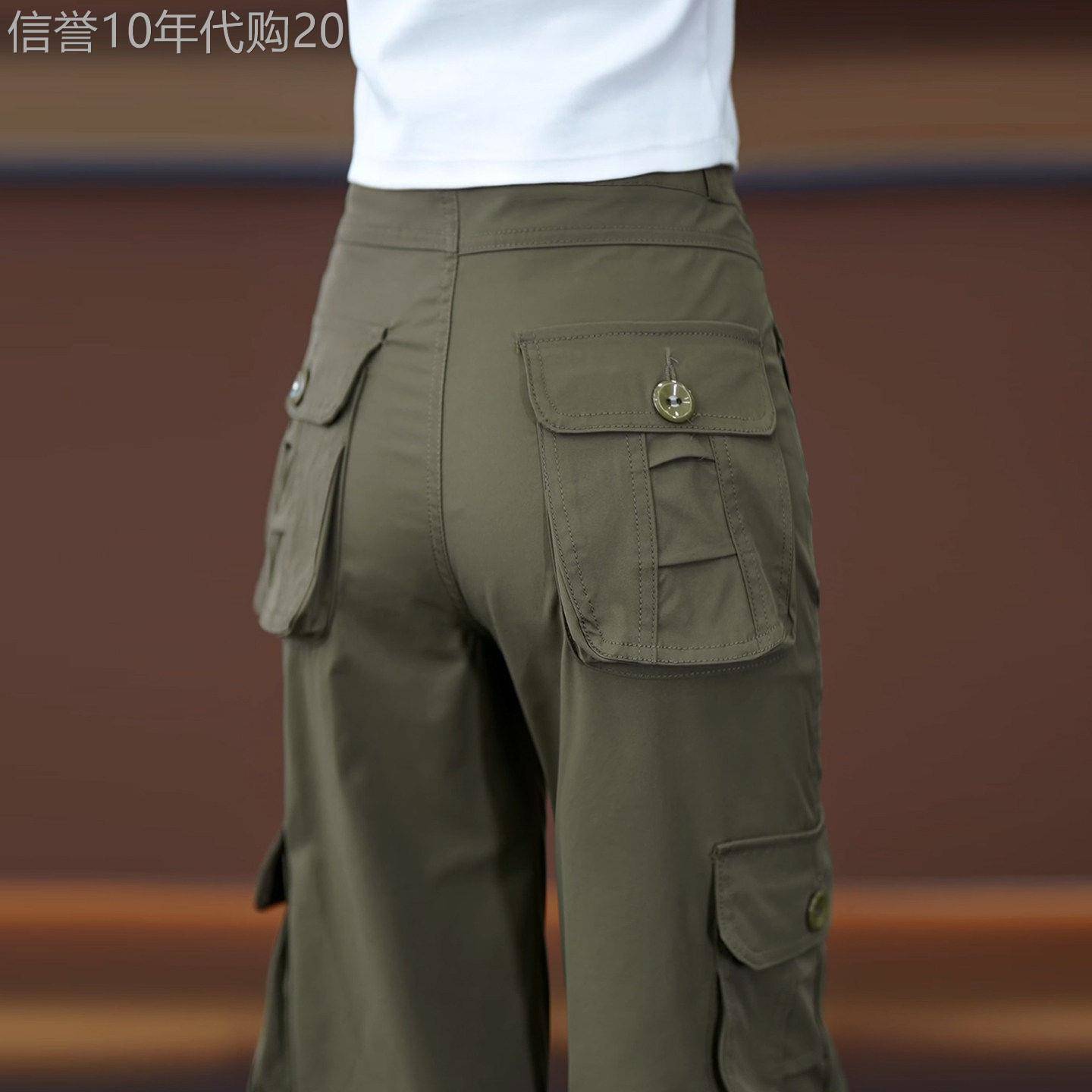 高档军绿色工装裤女夏季薄新款高腰显瘦多口袋超好看窄版直筒裤子