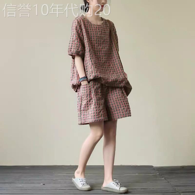 夏季套装女薄款2026新款格子短袖t恤阔腿短裤休闲时尚洋气两件套