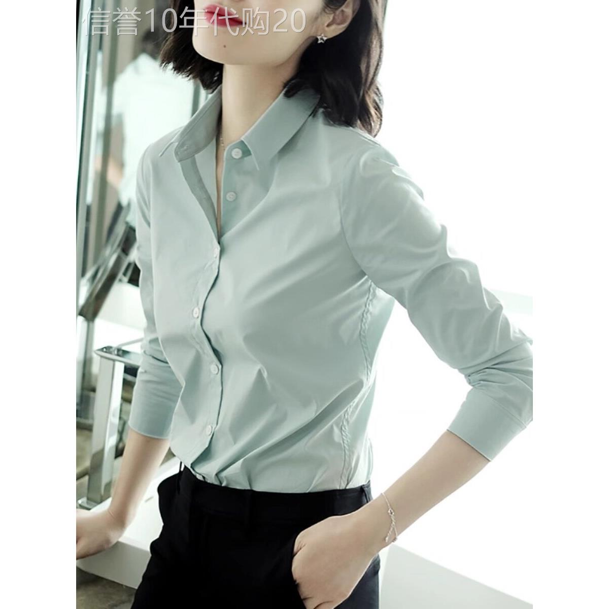 春秋新款女士衬衫长袖纯色职业工作服修身通勤衬衣上衣气质正装夏
