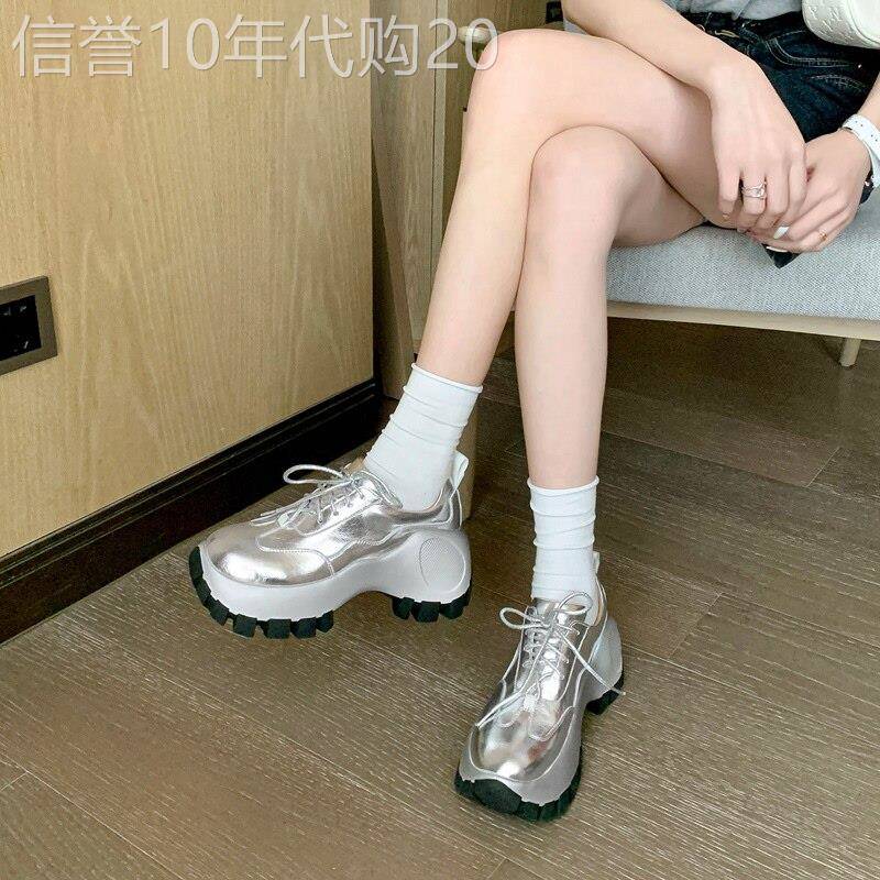 银角大王!网红超火小个子增高厚底老爹鞋女款银色系带休闲运动鞋