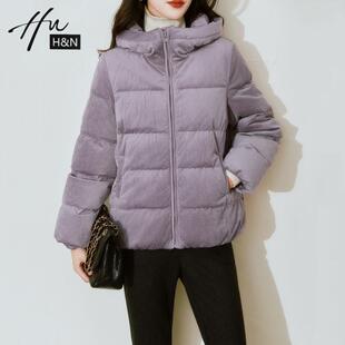 复古灯芯绒紫色羽绒服女冬季2025新款连帽小个子加厚保暖面包服潮