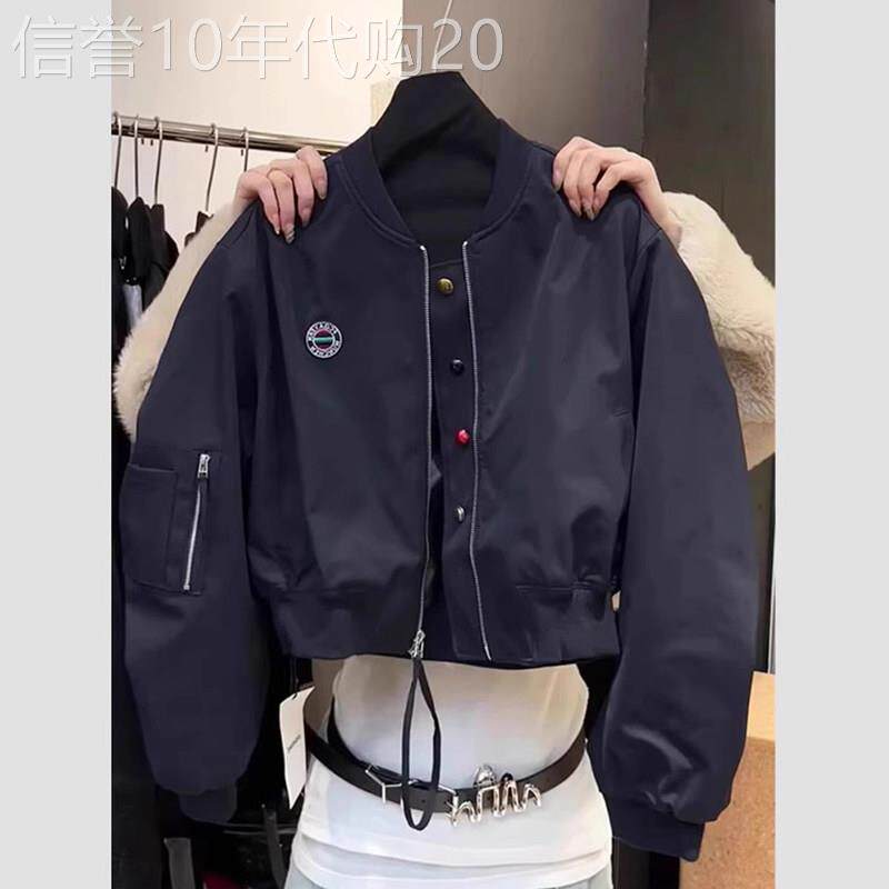 今年流行棒球服女秋冬2026欧货夹克上衣独特超好看藏青色短款外套