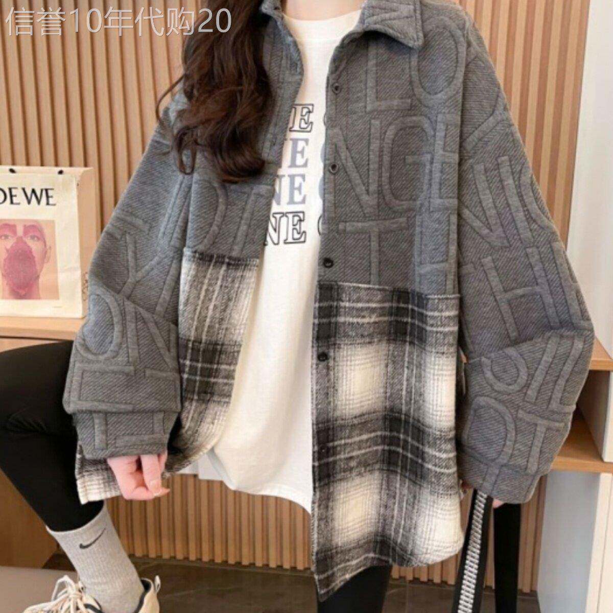 复古格子衬衫外套女春秋2025新款小众中长款加绒加厚宽松衬衣上衣