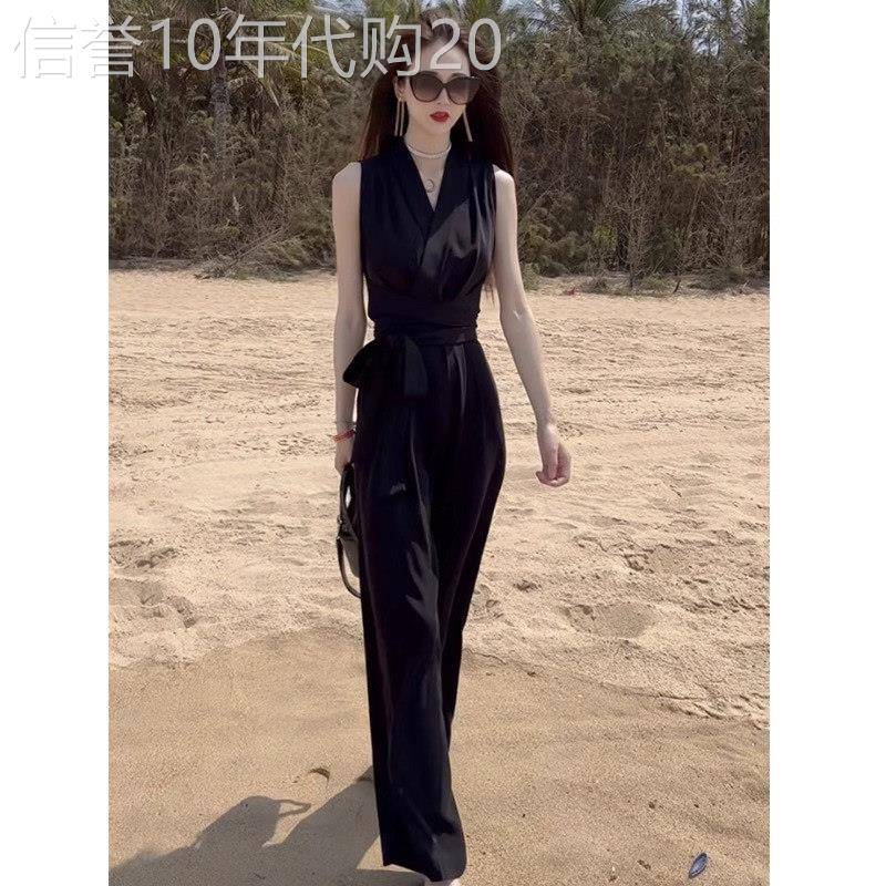 连体裤女夏季薄款2026新款高级感小个子无袖v领休闲连衣阔腿裤子
