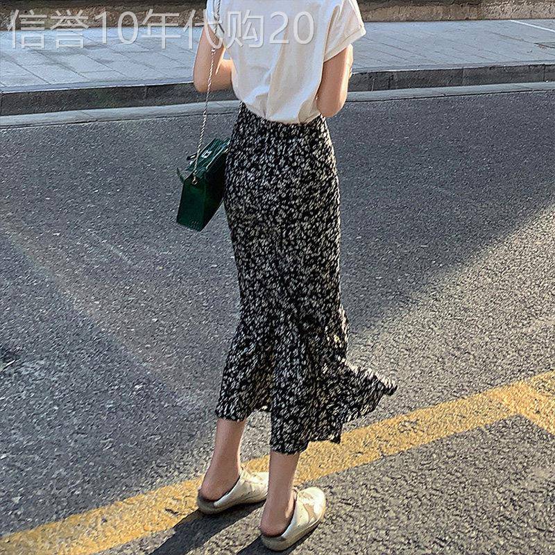 2025夏季新款女碎花半身裙中长版高腰侧开叉设计感雪纺鱼尾包臀裙
