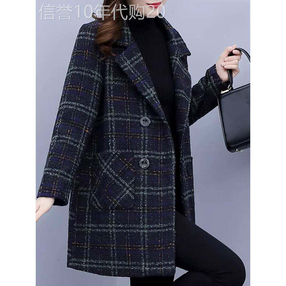 格子毛呢西装外套女士春秋季2025新款韩版休闲大码中长款呢子大衣