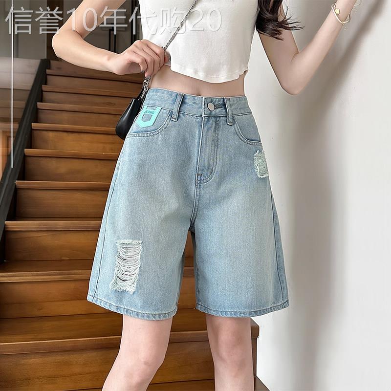 牛仔短裤女夏季薄款2026新款韩版高腰时尚显瘦浅色破洞休闲五分裤