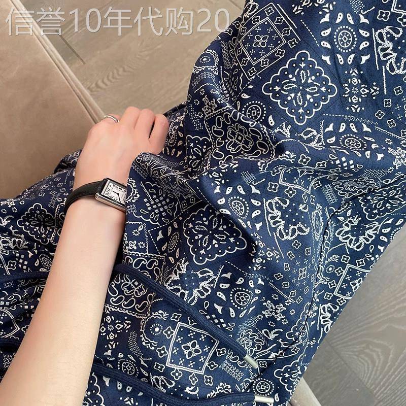 阔腿裤女春秋薄款2025新款高腰垂感窄版直筒小个子九分印花休闲裤