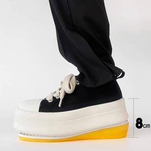 8CM内增高板鞋男女款黑白色厚底通勤帆布鞋情侣小胖丁大头德比鞋