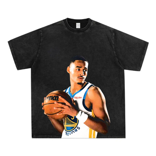 美式勇士队普尔印花短袖t恤男潮夏季重磅纯棉宽松圆领半袖上衣