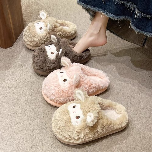 2025秋冬季新款棉拖鞋女士卡通可爱小羊保暖毛绒家居包头拖鞋冬天