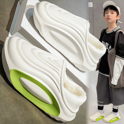 男童棉拖鞋冬季2025中大童室内居家厚底加绒保暖外穿防滑防水包头