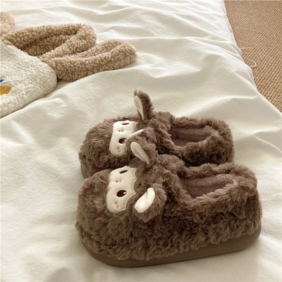 毛毛绒棉拖鞋女士秋冬季包跟室内家居2025新款加厚底月子棉鞋女款