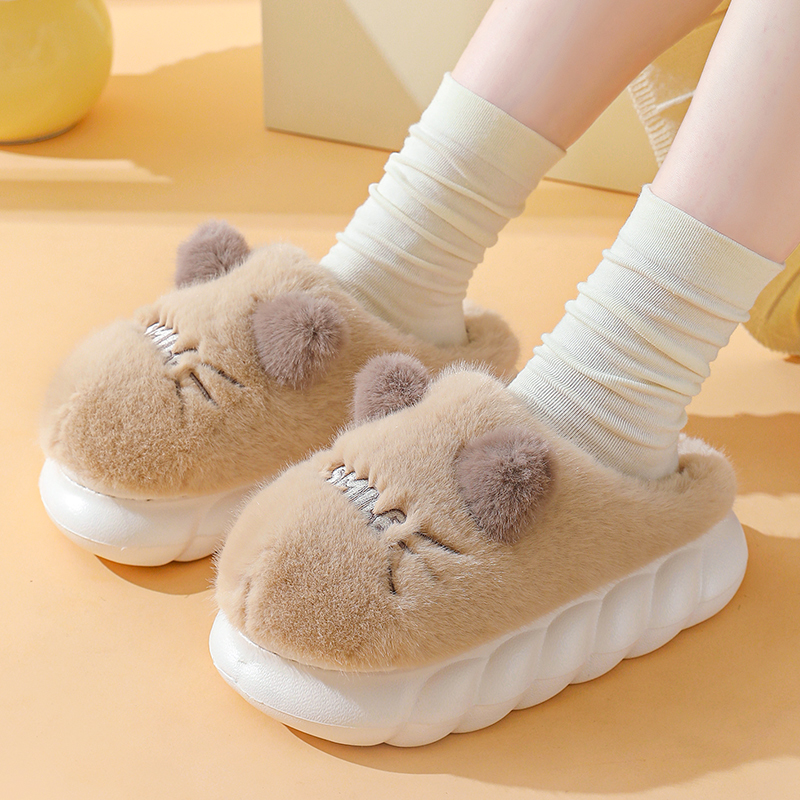 棉拖鞋女冬厚底新款室内家居可爱毛毛绒拖鞋冬天加绒保暖月子防滑