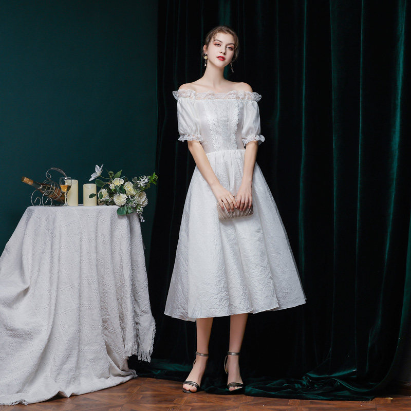 2020新款轻婚纱少女泡泡袖小晚礼服生日宴会气质连衣裙平时可穿秋
