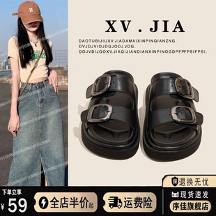 品牌涼拖鞋 厚底海邊沙灘涼鞋 時尚 配裙子學生一 女夏天外穿2025新款