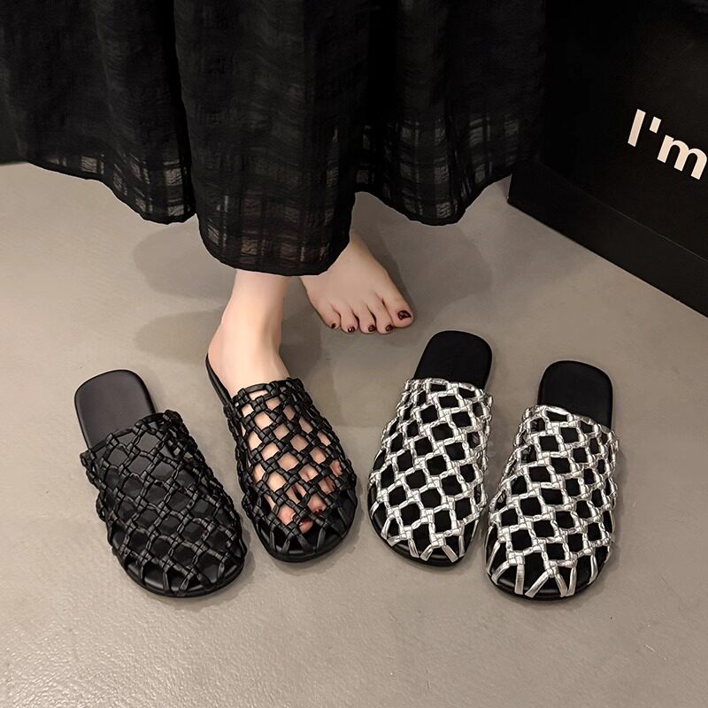 法式绝美编织镂空勃肯包头半拖鞋女夏外穿2026新款超火渔夫凉拖鞋