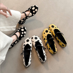 法式复古波点内增高玛丽珍鞋女2026新款春季百搭浅口单鞋芭蕾鞋子