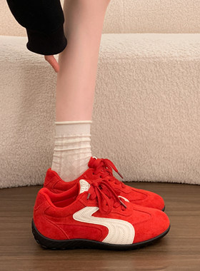 厚底红色阿甘德训鞋女2026新款春季爆款超火运动休闲鞋子百搭板鞋