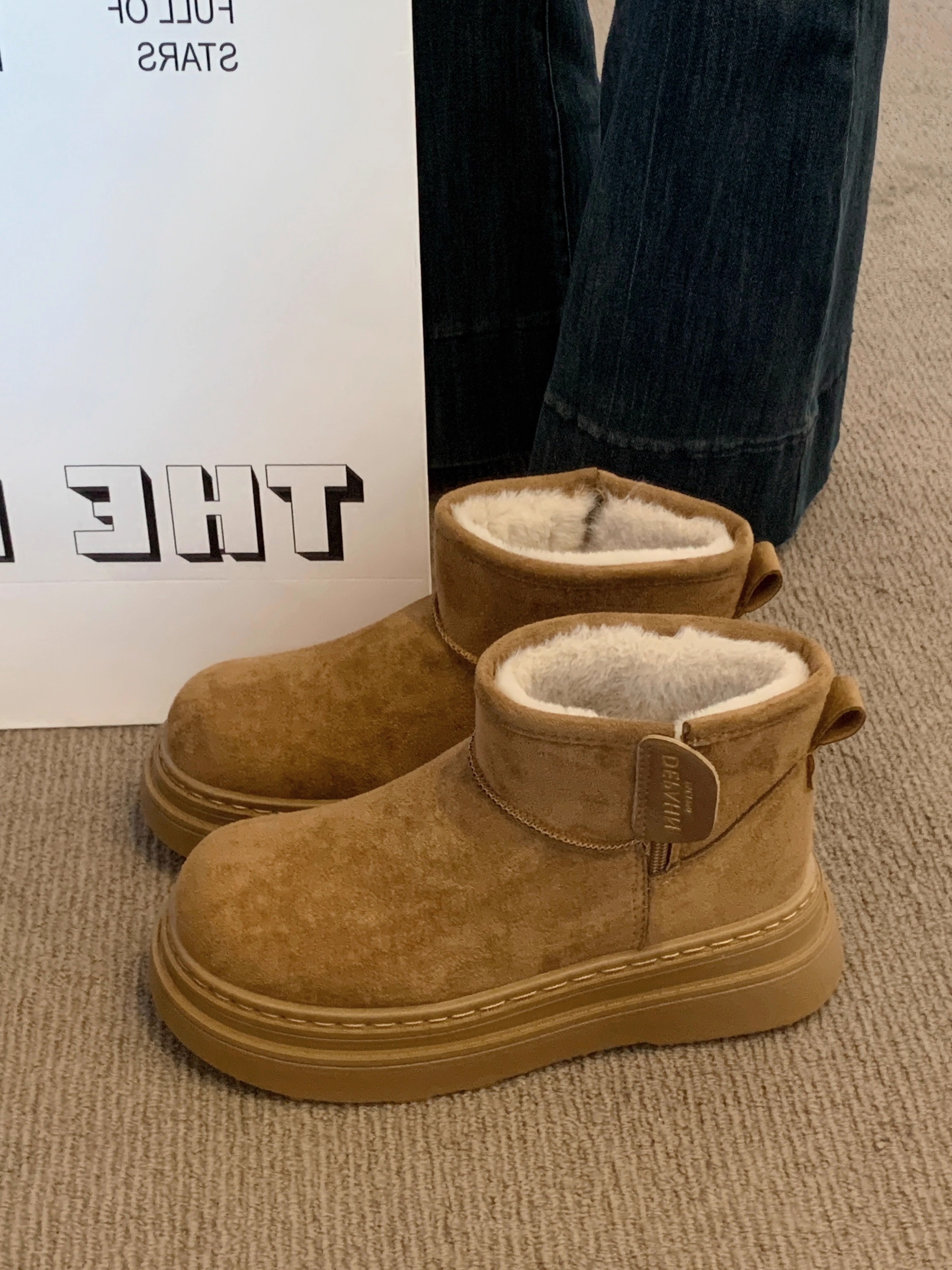 厚底加绒加厚雪地靴女款2025冬季新款户外保暖短靴防滑东北大棉鞋