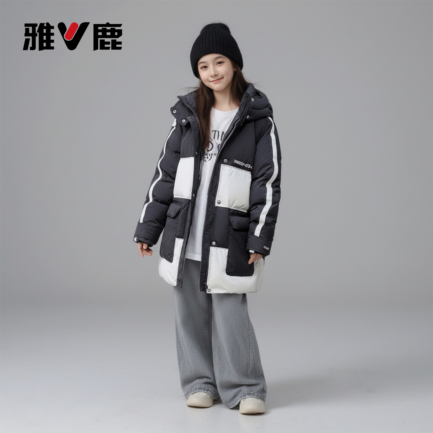 雅鹿儿童加厚中长款极寒羽绒服