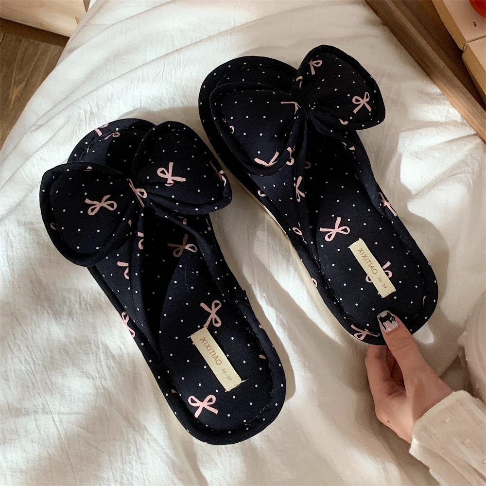 网红蝴蝶结亚麻拖鞋女韩