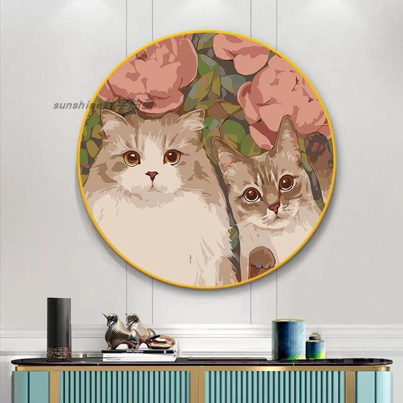 圆形数字油画diy人物猫咪自己涂色填充手绘肌理房间装饰挂画礼物图片