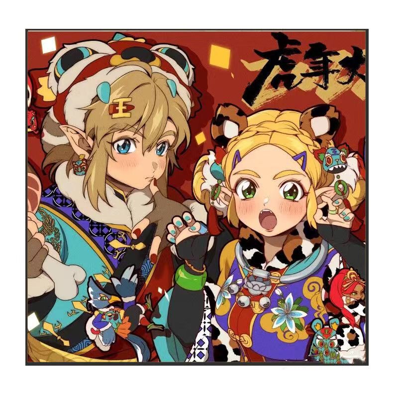 Q版塞尔达传说游戏diy数字油画卡通动漫填充画涂色手绘装饰油彩画