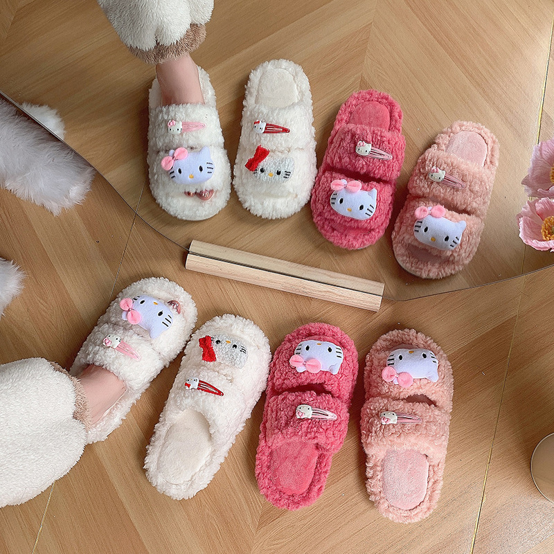 小众厚底毛毛拖鞋女春秋可爱卡通时尚网红ins室内居家防滑棉拖鞋