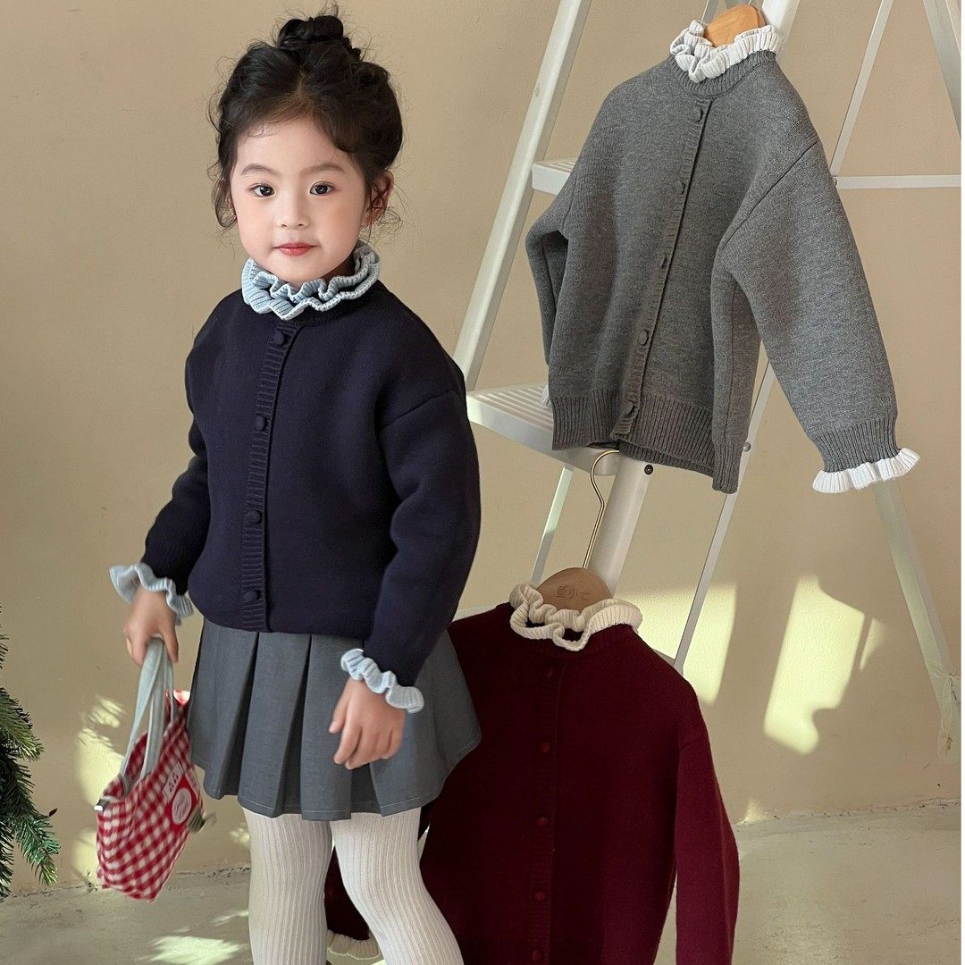 女童一体绒保暖加厚加绒针织毛衣女童秋冬韩气花边简约宝宝上衣,童装/婴儿装/亲子装,普通外套,淘宝优惠券,粉丝福利购,淘宝优惠卷