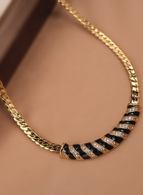 铜项链 重工高级感轻奢滴油蛇骨项链套装复古几何形耳饰品