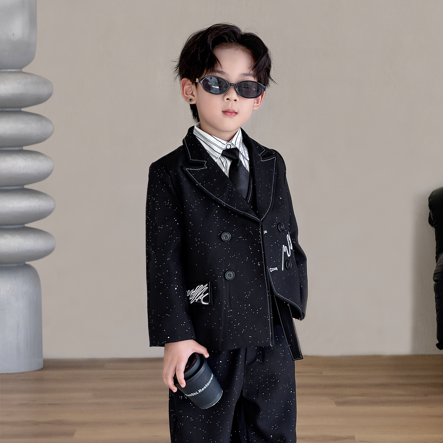 男童西装套装春秋新款2025帅气小主持人生日花童礼服英伦风演出服