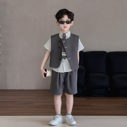 高级感男童礼服套装夏季儿童主持服装男孩休闲西服生日花童演出服